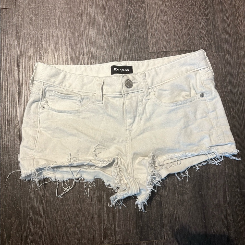 Express Women's Distressed White Jean Shorts